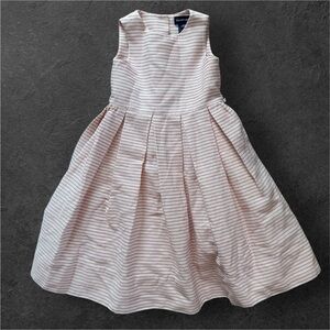 Ralph Lauren Girls 3T White Pink Striped Dress Easter Spring 100% Cotton